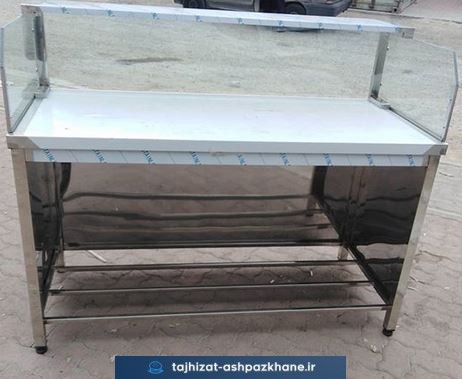میز کار استیل با رف نما شیشه