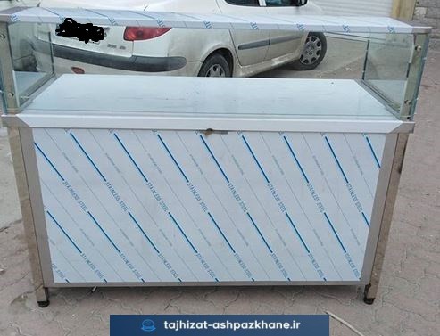 میز کار استیل با رف نما شیشه